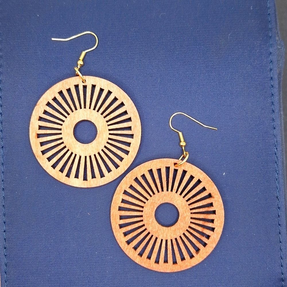 Brown Hollowed wood round earrings